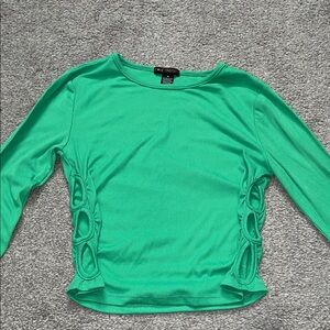 Theory Teal Long Sleeve Crop Top with Cutout Details